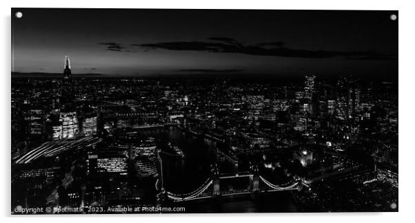 Panoramic Aerial night London view of Tower Bridge England Acrylic by Spotmatik 