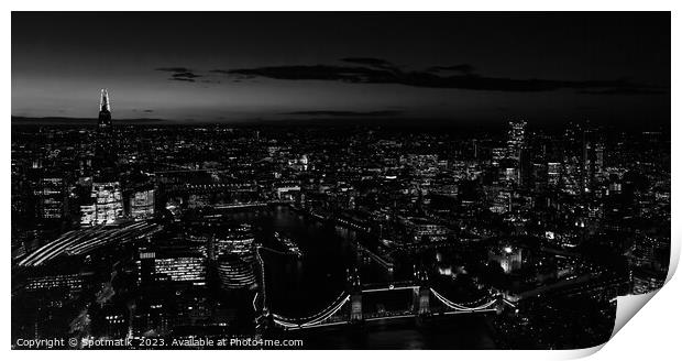 Panoramic Aerial night London view of Tower Bridge England Print by Spotmatik 