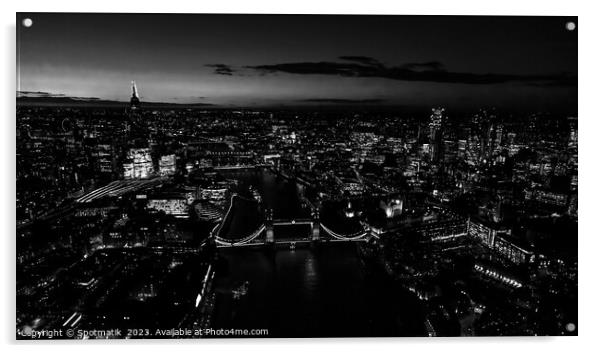 Panoramic Aerial illuminated London view of Tower Bridge England Acrylic by Spotmatik 