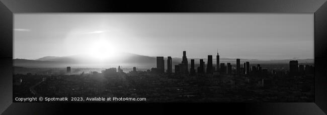 Aerial Panoramic downtown sunrise view Los Angeles America Framed Print by Spotmatik 