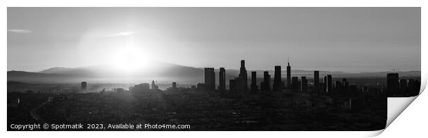 Aerial Panoramic downtown sunrise view Los Angeles America Print by Spotmatik 