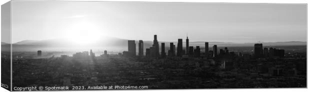 Aerial downtown Panoramic Los Angeles sunrise Canvas Print by Spotmatik 