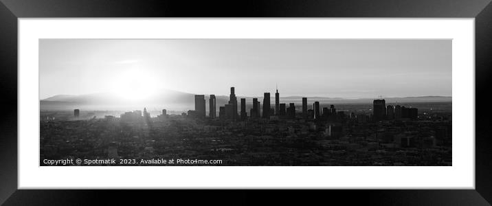 Aerial downtown Panoramic Los Angeles sunrise Framed Mounted Print by Spotmatik 