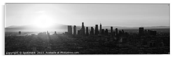 Aerial downtown Panoramic Los Angeles sunrise Acrylic by Spotmatik 