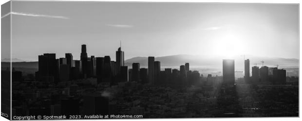 Aerial Panorama sunrise over Los Angeles city skyline  Canvas Print by Spotmatik 
