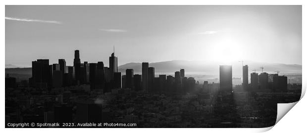 Aerial Panorama sunrise over Los Angeles city skyline  Print by Spotmatik 
