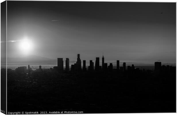 Aerial Silhouette of Los Angeles sunrise USA Canvas Print by Spotmatik 