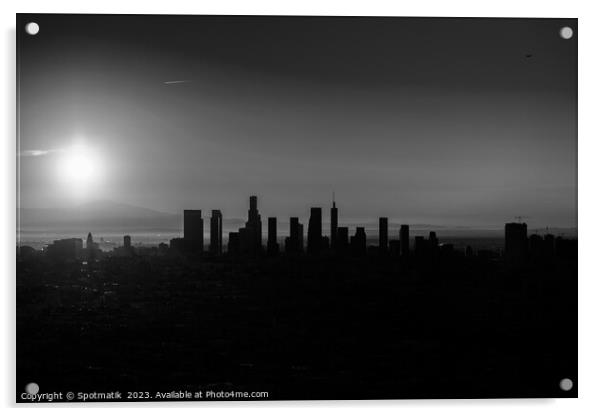 Aerial Silhouette of Los Angeles sunrise USA Acrylic by Spotmatik 