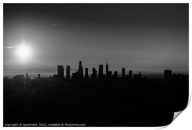 Aerial Silhouette of Los Angeles sunrise USA Print by Spotmatik 