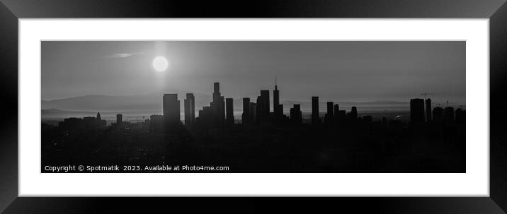 Aerial Panorama sunrise Silhouette view of Los Angeles  Framed Mounted Print by Spotmatik 
