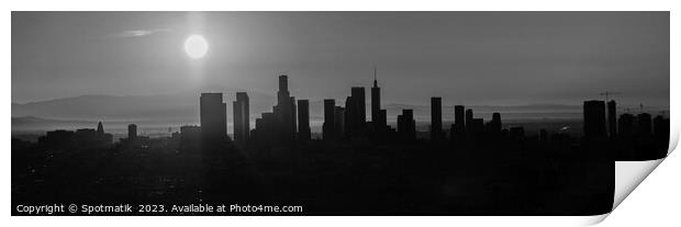 Aerial Panorama sunrise Silhouette view of Los Angeles  Print by Spotmatik 