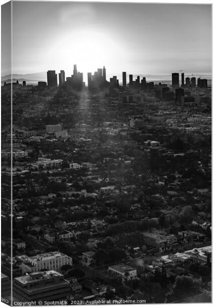 Aerial cityscape sunrise view of Los Angeles city  Canvas Print by Spotmatik 