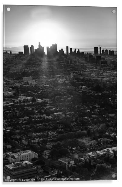 Aerial cityscape sunrise view of Los Angeles city  Acrylic by Spotmatik 