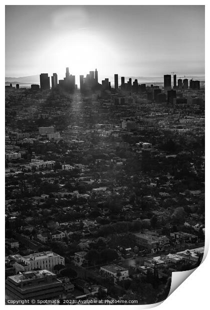 Aerial cityscape sunrise view of Los Angeles city  Print by Spotmatik 
