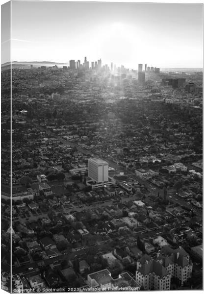 Aerial skyline sunrise over Los Angeles California  Canvas Print by Spotmatik 