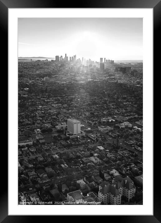 Aerial skyline sunrise over Los Angeles California  Framed Mounted Print by Spotmatik 