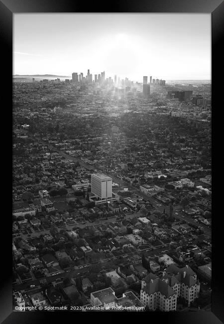 Aerial skyline sunrise over Los Angeles California  Framed Print by Spotmatik 