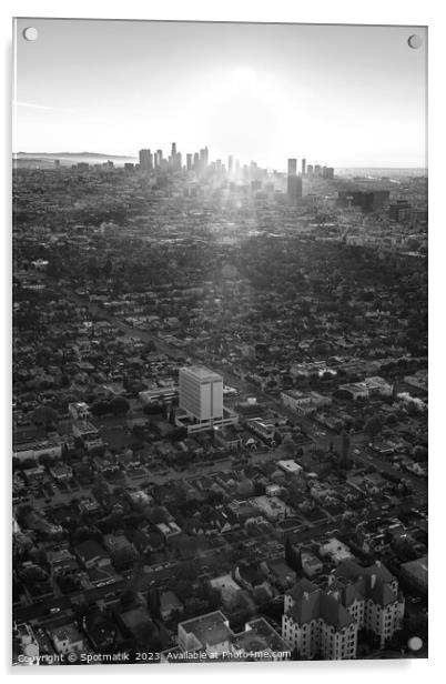 Aerial skyline sunrise over Los Angeles California  Acrylic by Spotmatik 