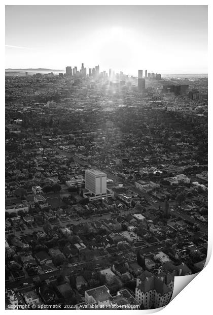 Aerial skyline sunrise over Los Angeles California  Print by Spotmatik 