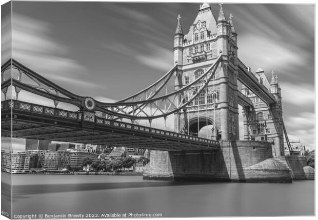 Tower Bridge Long Exposure Black & White  Canvas Print by Benjamin Brewty