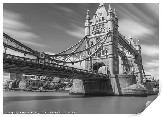 Tower Bridge Long Exposure Black & White  Print by Benjamin Brewty