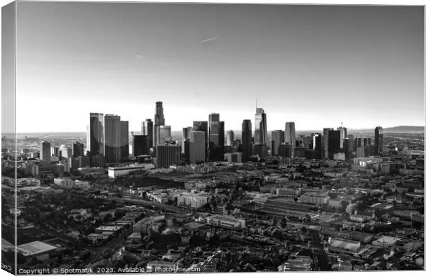 Aerial sunrise of Los Angeles central city skyscrapers  Canvas Print by Spotmatik 
