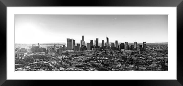 Aerial Panoramic skyline view of sunrise Los Angeles  Framed Mounted Print by Spotmatik 