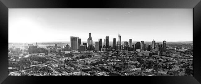Aerial Panoramic skyline view of sunrise Los Angeles  Framed Print by Spotmatik 
