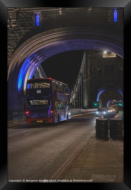 Bus On Tower Bridge  Framed Print by Benjamin Brewty