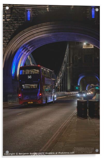 Bus On Tower Bridge  Acrylic by Benjamin Brewty