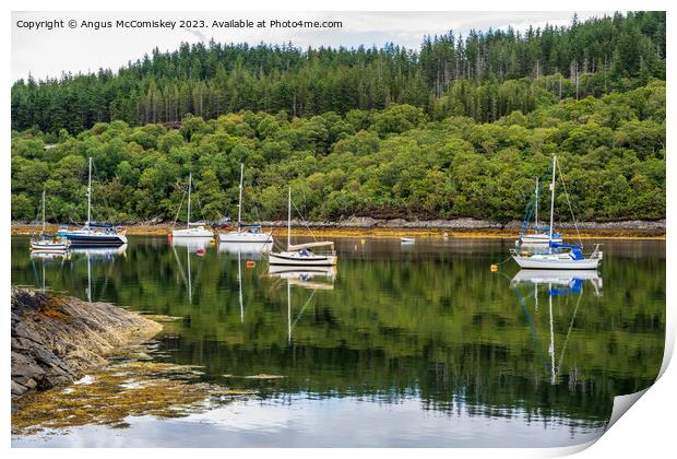 Moored yachts at Salen Jetty, Ardnamurchan Print by Angus McComiskey