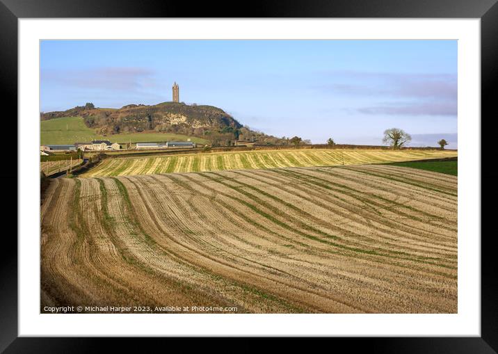 Scrabo Tower on Scrabo Hill overlooking harvested farm fields on Framed Mounted Print by Michael Harper