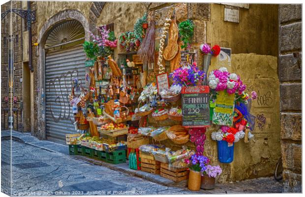 Shopfront in Florence Italy  Canvas Print by John Gilham