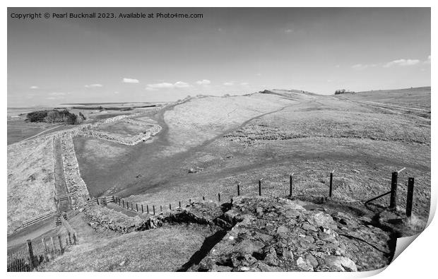Hadrians Wall and Cawfields Roman Milecastle  Print by Pearl Bucknall