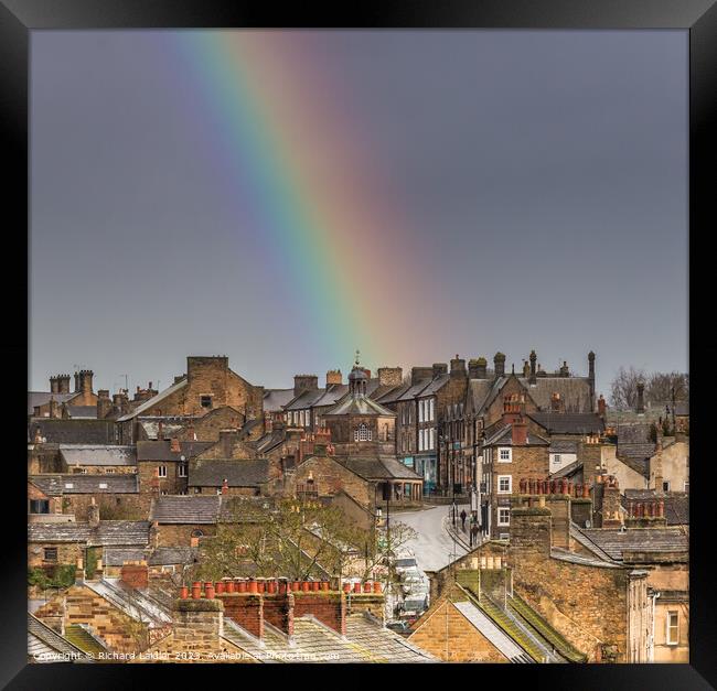 Barney Rooftops and Rainbow Framed Print by Richard Laidler