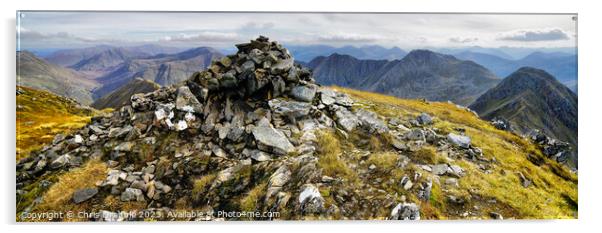 The summit cairn of Sgurr Fuharan. Acrylic by Chris Drabble