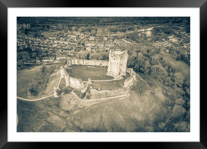 Conisbrough Castle Sepia Framed Mounted Print by Apollo Aerial Photography