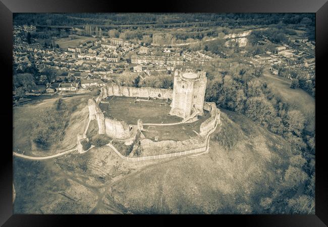 Conisbrough Castle Sepia Framed Print by Apollo Aerial Photography