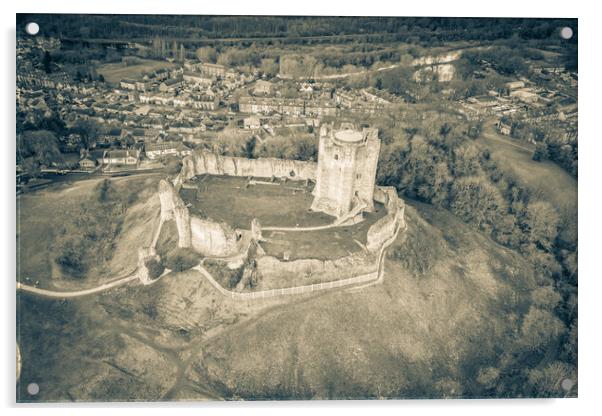 Conisbrough Castle Sepia Acrylic by Apollo Aerial Photography