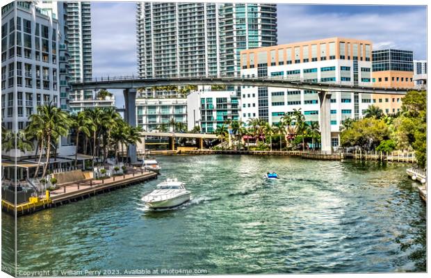 Miami River Brickell Avenue Bridge Downtown Miami Florida Canvas Print by William Perry