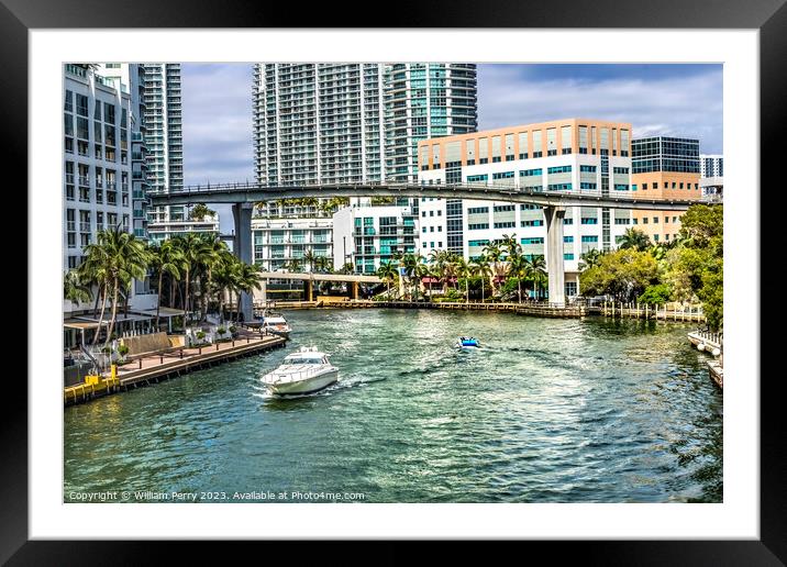 Miami River Brickell Avenue Bridge Downtown Miami Florida Framed Mounted Print by William Perry