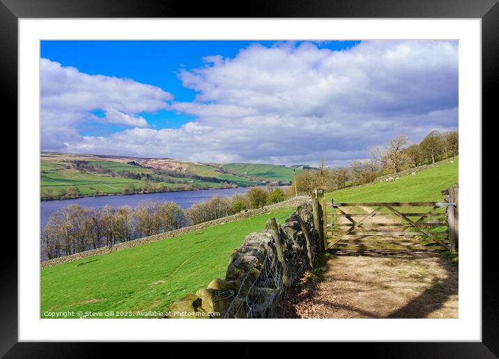 Rural Trail Leading to a Closed Wooden Gate and Gouthwaite Reservoir Nature Reserve. Framed Mounted Print by Steve Gill