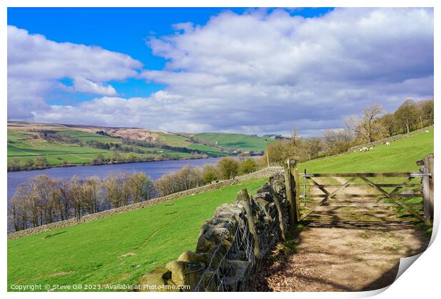 Rural Trail Leading to a Closed Wooden Gate and Gouthwaite Reservoir Nature Reserve. Print by Steve Gill