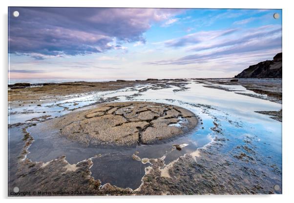 Circular rock formations at Saltwick Bay, North Yo Acrylic by Martin Williams