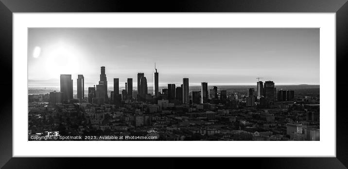 Aerial Panoramic view of Los Angeles sunrise USA Framed Mounted Print by Spotmatik 