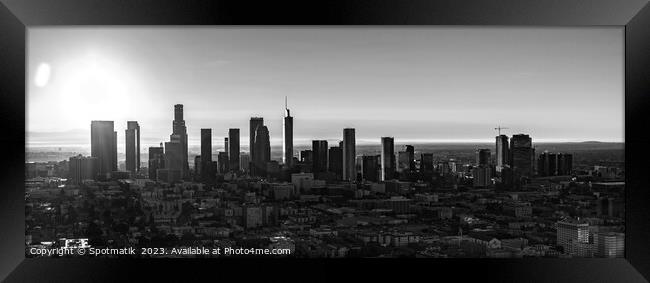 Aerial Panoramic view of Los Angeles sunrise USA Framed Print by Spotmatik 