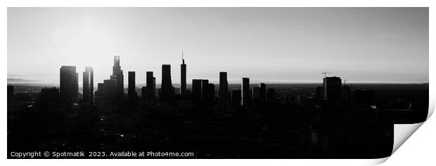 Aerial Panorama Los Angeles sunrise Silhouette Print by Spotmatik 