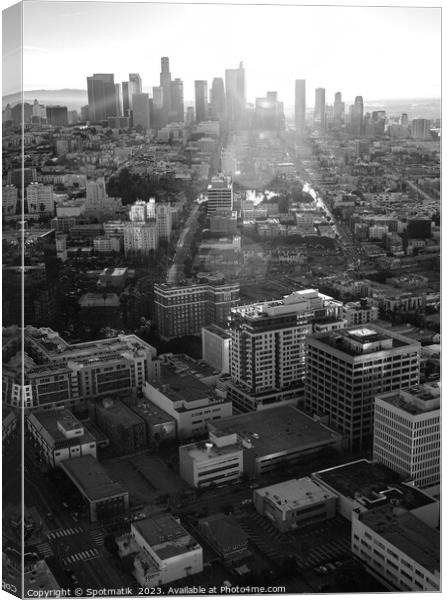 Aerial sunrise Los Angeles skyline California USA Canvas Print by Spotmatik 