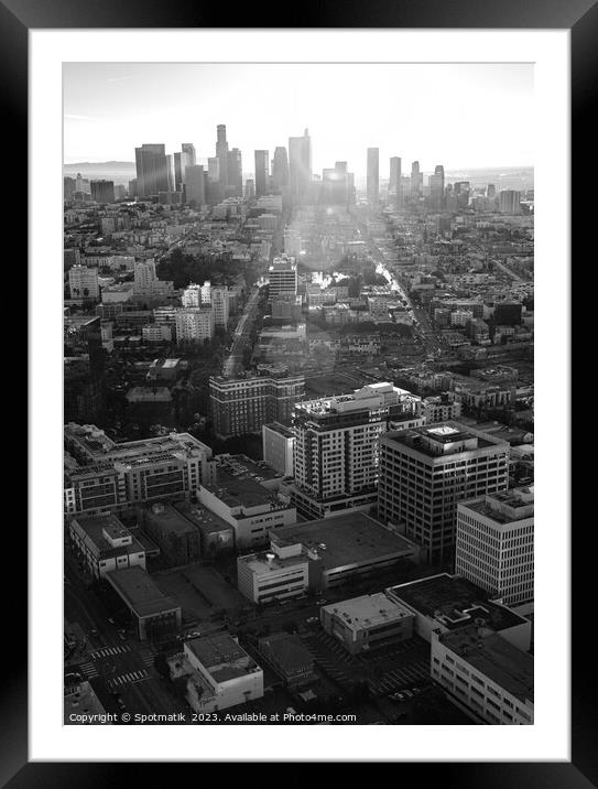 Aerial sunrise Los Angeles skyline California USA Framed Mounted Print by Spotmatik 