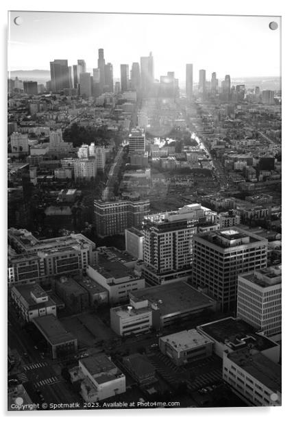 Aerial sunrise Los Angeles skyline California USA Acrylic by Spotmatik 